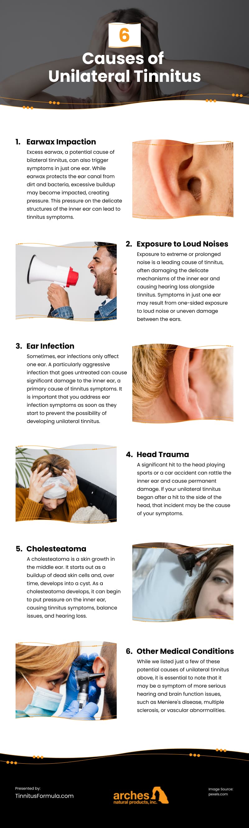 6 Causes of Unilateral Tinnitus Infographic